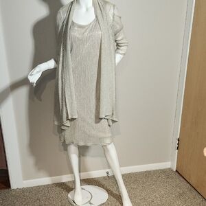 Elegant Silver Midi Dress with Shawl